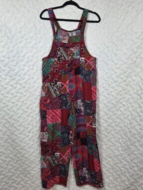 Colorful Patchwork Boho Overalls Jumpsuit Size Small 65% Cotton Festival Hippie